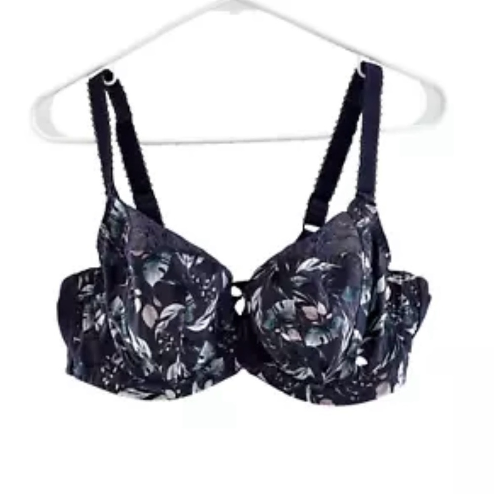 Sculptresse Women’s Bra 36E Gray Floral Underwire No Padding Flowers Grey